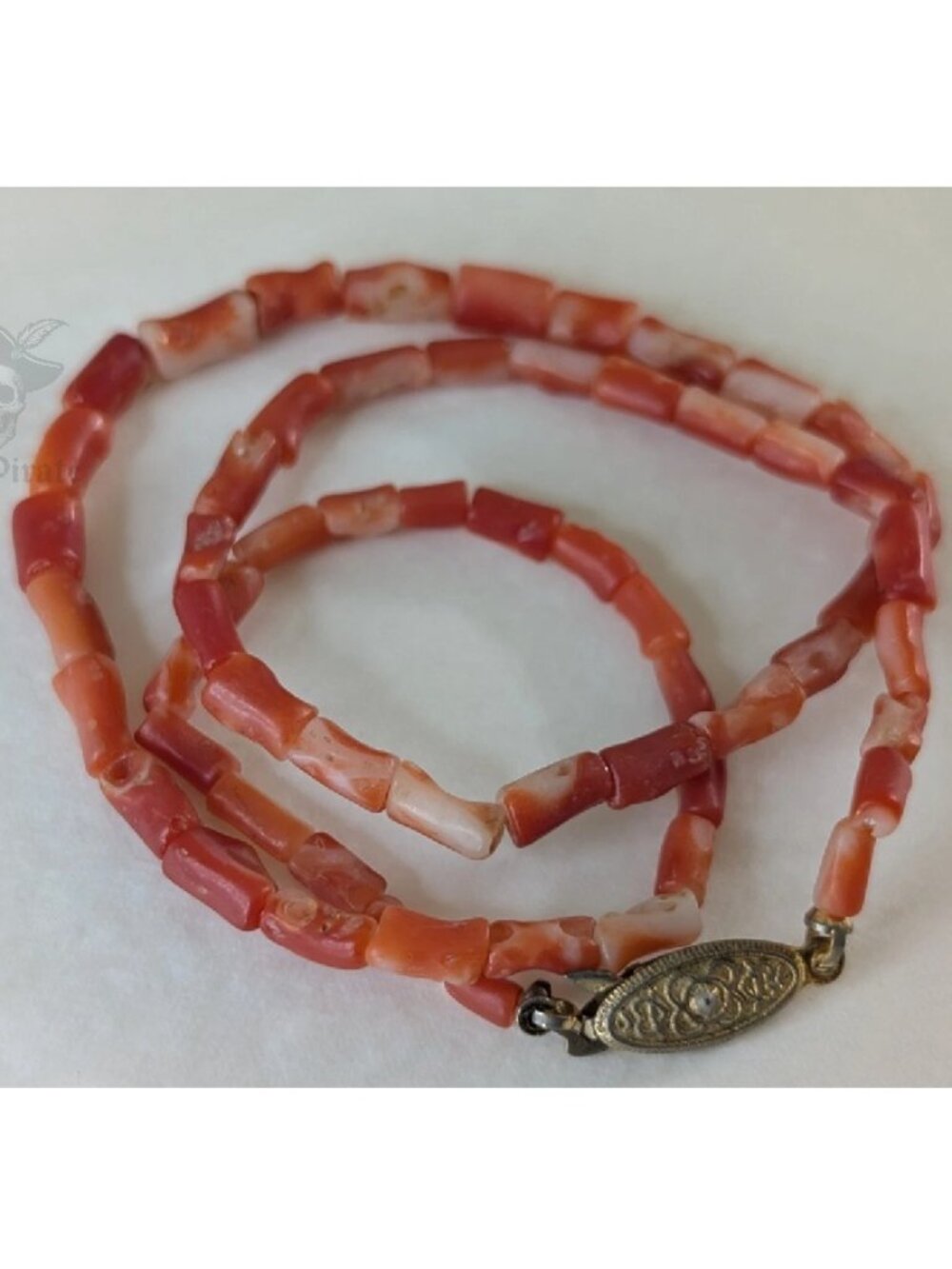 Vintage 70s Japanese Momo Coral Necklace Strand 16.5" Salmon White Cylinder